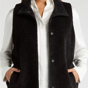 Eillen Fisher High collar Wool blend Fleece black Vest Size Large